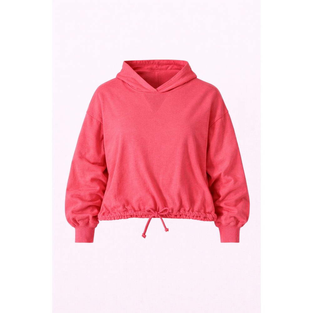 Coral Cropped Drawstring Hoodie – Fleece‎ Lined Athleisure Sweatshirt (2X)